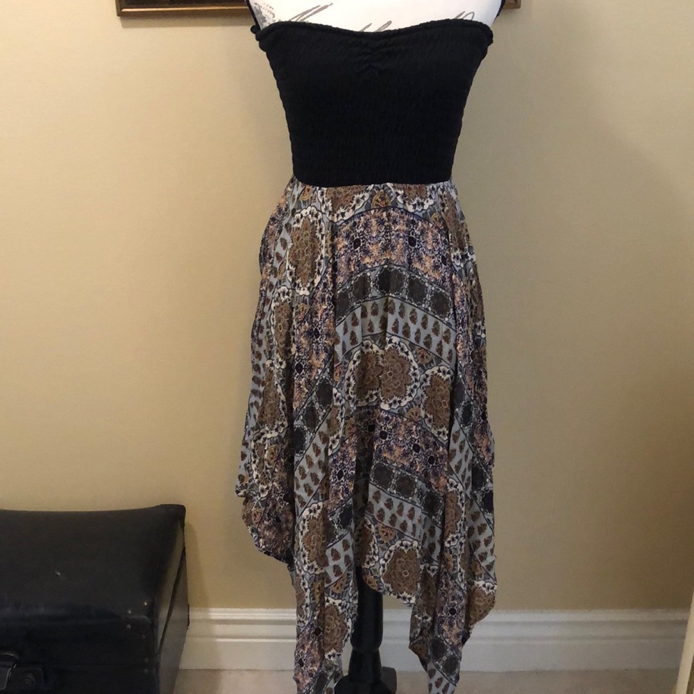 Adam Levine Strapless stretch top asymmetrical cotton skirt bohemian dress